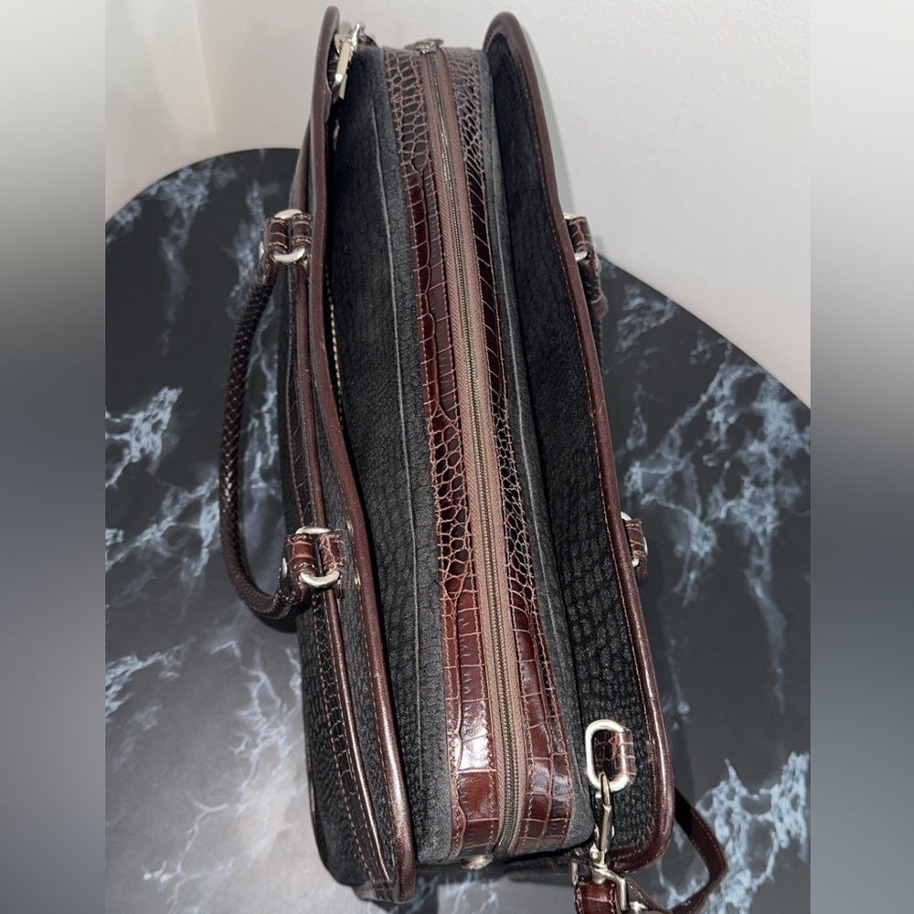 BRIGHTON Martha Bag Briefcase Bag Laptop IPad Large Bag Black Brown AUTHENTIC - Picture 6 of 16